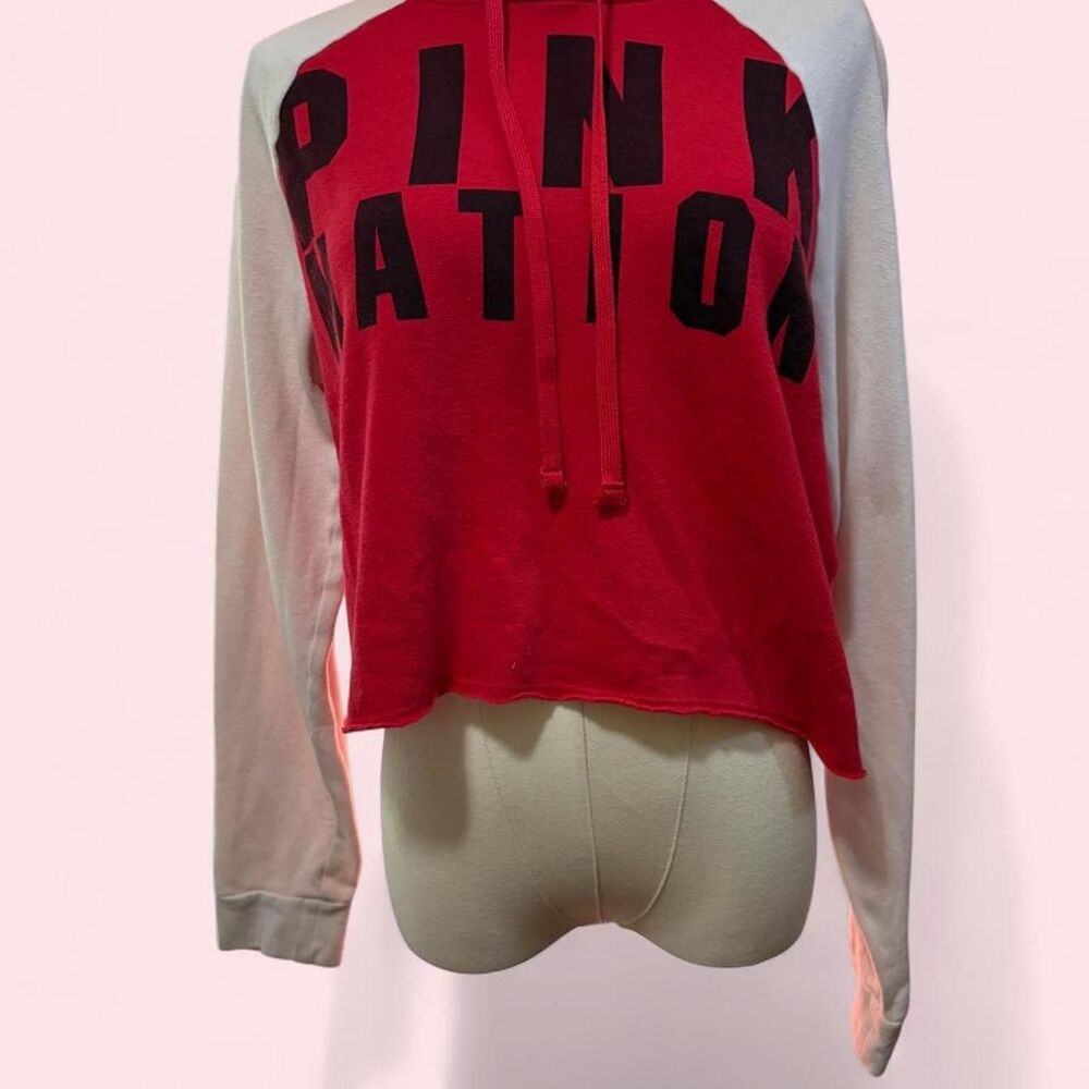 Y2K PINK Victoria’s Secret Cropped Graphic Hoodie Red White Small